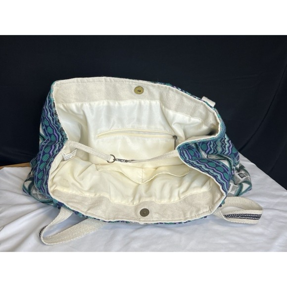 Large Woven Aztec Tote Bag Boho Purse -Blue Green Purple Southwestern Design - Picture 12 of 14